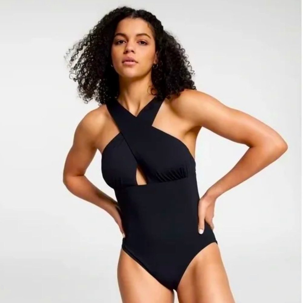 CALIA Women's Cutout Halter One Piece Swimsuit Black Sz 14 NEW
